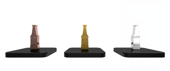 Colorful Beer bottle icon isolated on white background. Minimalism concept. 3D render illustration