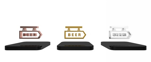 Colorful Street signboard with inscription Beer icon isolated on white background. Suitable for advertisements bar, cafe, pub, restaurant. Minimalism concept. 3D render illustration