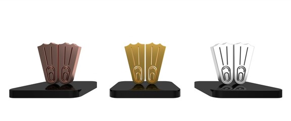 Colorful Rubber flippers for swimming icon isolated on white background. Diving equipment. Extreme sport. Sport equipment. Minimalism concept. 3D render illustration © Oksana