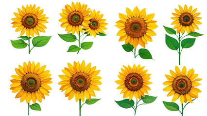 Collection set stalk of sunflower sunflowers flower floral plant with leaf leaves on transparent background.....