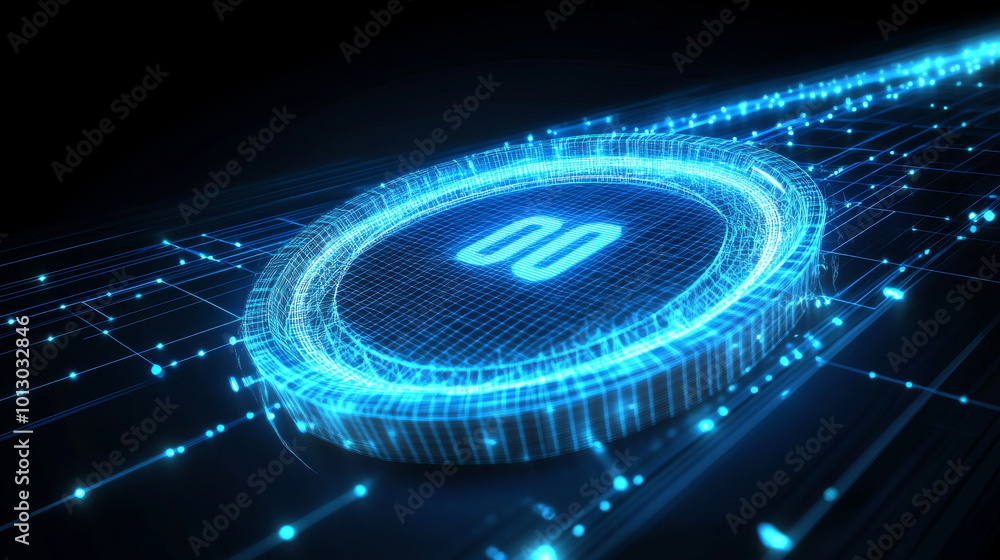 Poster a futuristic, digital speedometer glows blue. it's designed for a fast car or racing game. the desig