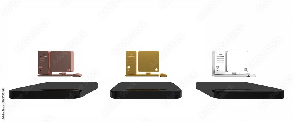 Poster colorful computer monitor with keyboard and mouse icon isolated on white background. pc component si