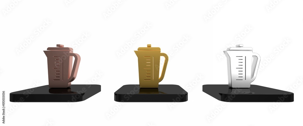 Wall mural Colorful Measuring cup to measure dry and liquid food icon isolated on white background. Plastic graduated beaker with handle. Minimalism concept. 3D render illustration