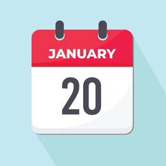 20 January Daily Calendar Icon 3d style red and white with light blue background 