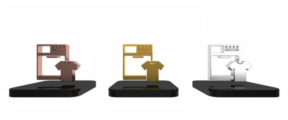 Colorful Washer and t-shirt icon isolated on white background. Washing machine icon. Clothes washer - laundry machine. Home appliance symbol. Minimalism concept. 3D render illustration