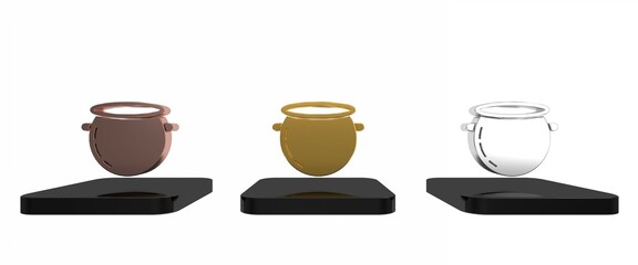 Colorful Halloween witch cauldron icon isolated on white background. Happy Halloween party. Minimalism concept. 3D render illustration