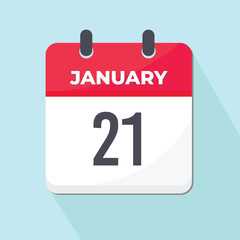 21 January Daily Calendar Icon 3d style red and white with light blue background
