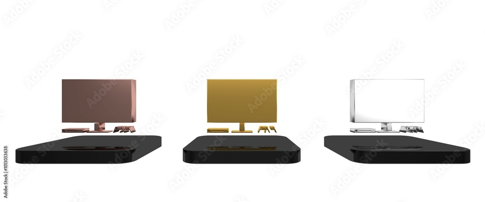 Poster colorful video game console icon isolated on white background. game console with joystick and lcd te