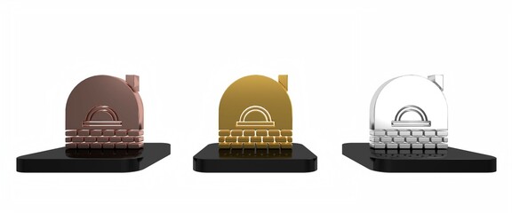 Colorful Brick stove icon isolated on white background. Brick fireplace, masonry stove, stone oven icon.Minimalism concept. 3D render illustration