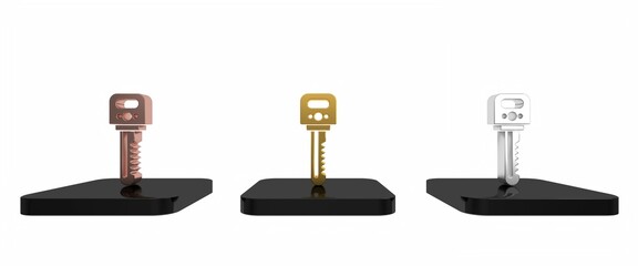 Colorful Key icon isolated on white background. Minimalism concept. 3D render illustration