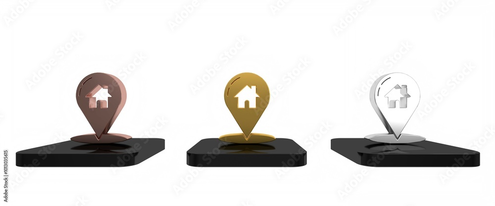 Poster colorful map pointer with house icon isolated on white background. home location marker symbol. mini