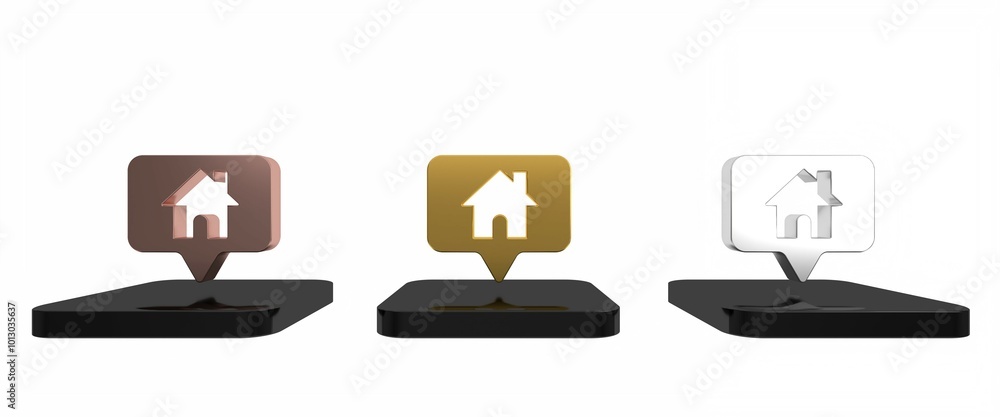 Poster colorful map pointer with house icon isolated on white background. home location marker symbol. mini
