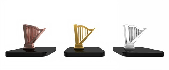 Colorful Harp icon isolated on white background. Classical music instrument, orhestra string acoustic element. Minimalism concept. 3D render illustration