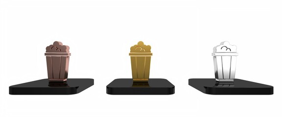 Colorful Popcorn in cardboard box icon isolated on white background. Popcorn bucket box. Minimalism concept. 3D render illustration