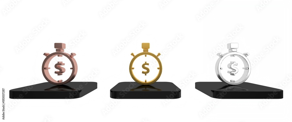 Poster Colorful Time is money icon isolated on white background. Money is time. Effective time management. Convert time to money. Stopwatch sign. Minimalism concept. 3D render illustration