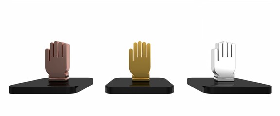 Colorful Garden gloves icon isolated on white background. Rubber gauntlets sign. Farming hand protection, gloves safety. Minimalism concept. 3D render illustration