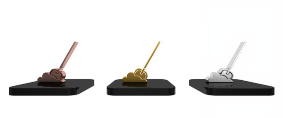 Colorful Shovel in the ground icon isolated on white background. Gardening tool. Tool for horticulture, agriculture, farming. Minimalism concept. 3D render illustration