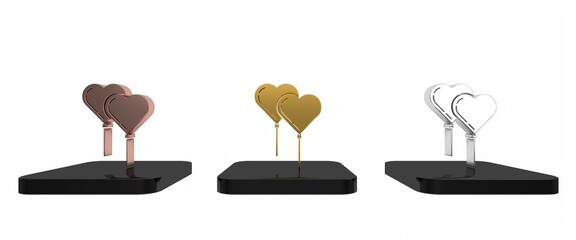 Colorful Balloons in form of heart with ribbon icon isolated on white background. Minimalism concept. 3D render illustration