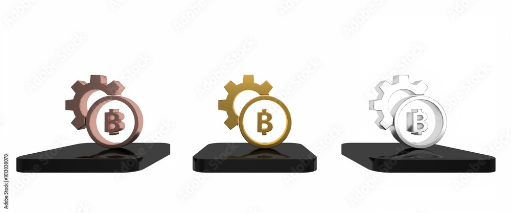 Poster colorful cryptocurrency coin bitcoin icon isolated on white background. gear and bitcoin setting. bl