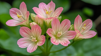Obraz premium Delicate pink flowers bloom beautifully in a lush green garden during the spring season