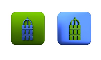 Colorful Detonate dynamite bomb stick and timer clock icon isolated on white background. Time bomb - explosion danger concept. Square button. 3D render illustration