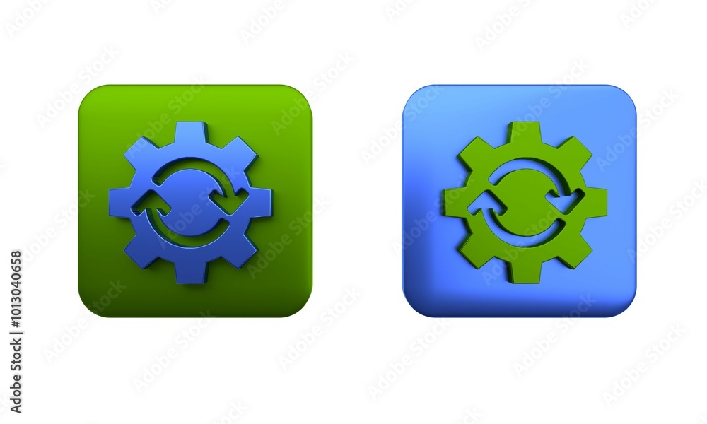 Poster colorful gear and arrows as workflow concept icon isolated on white background. gear reload sign. sq