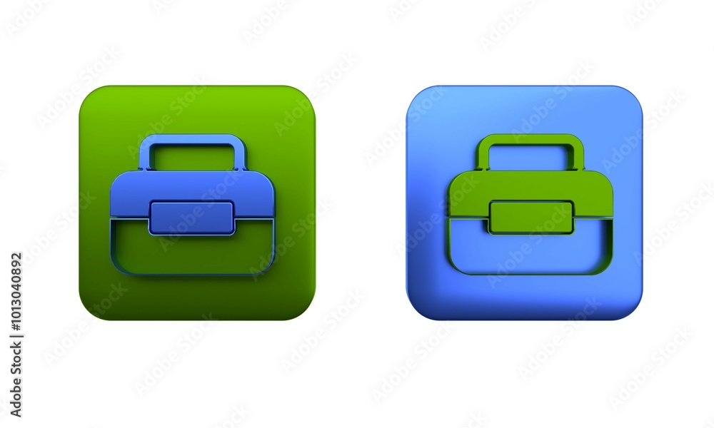 Poster colorful toolbox icon isolated on white background. tool box sign. square button. 3d render illustra