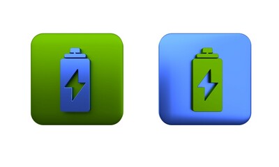 Fototapeta premium Colorful Battery icon isolated on white background. Lightning bolt symbol. Square button. 3D render illustration