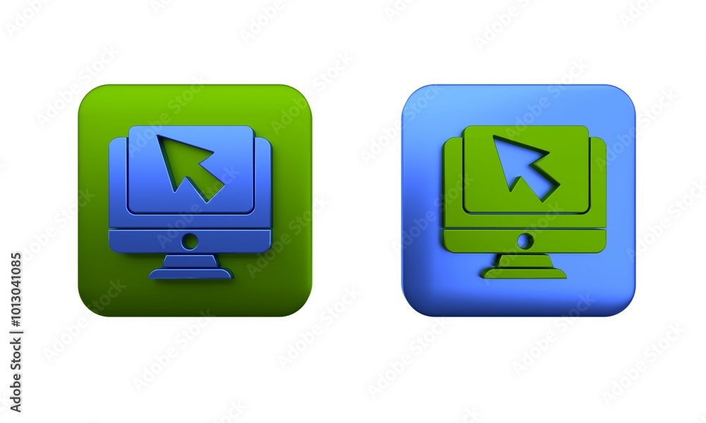Poster colorful computer monitor and cursor icon isolated on white background. computer notebook with empty