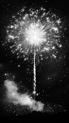 Black and White Dandelion Firework Sparkling Against the Night Sky, Perfect for Elegant and Minimalist Phone Screensavers