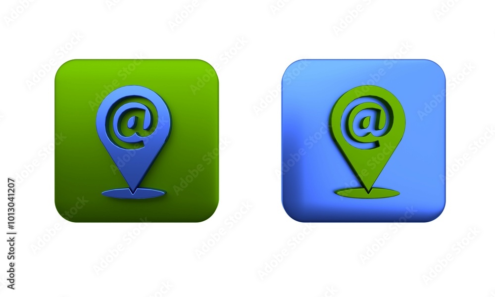 Poster colorful location and mail and e-mail icon isolated on white background. envelope symbol e-mail. ema