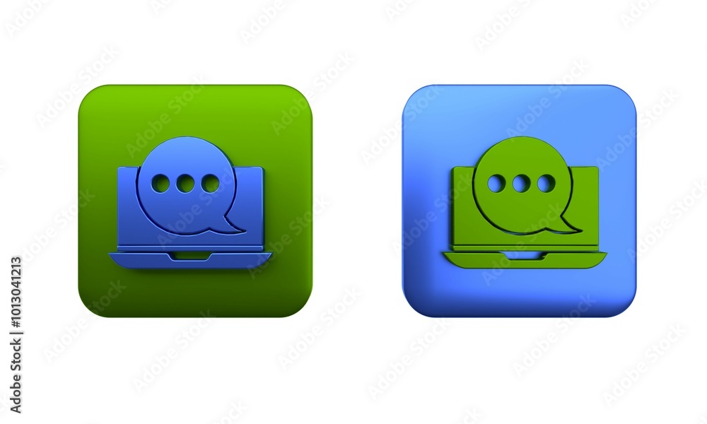 Poster colorful new chat messages notification on laptop icon isolated on white background. smartphone chat