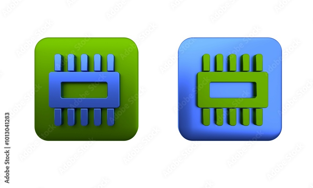 Aufkleber Colorful Computer processor with microcircuits CPU icon isolated on white background. Chip or cpu with circuit board. Micro processor. Square button. 3D render illustration