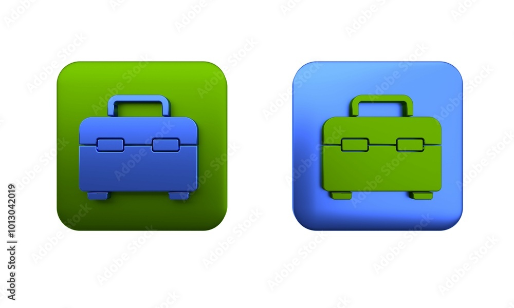 Poster colorful toolbox icon isolated on white background. tool box sign. square button. 3d render illustra