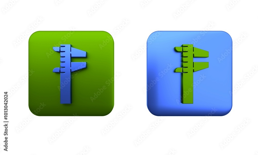 Poster colorful calliper or caliper and scale icon isolated on white background. precision measuring tools.