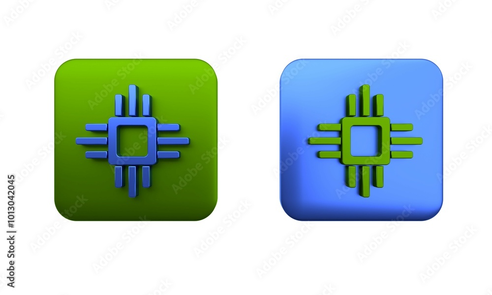 Aufkleber Colorful Computer processor with microcircuits CPU icon isolated on white background. Chip or cpu with circuit board. Micro processor. Square button. 3D render illustration