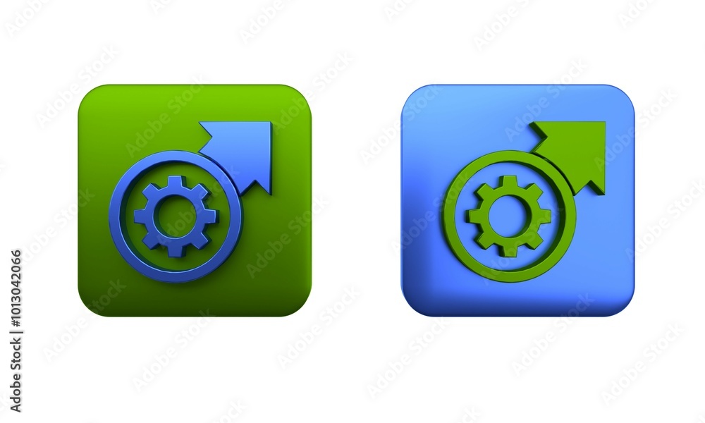 Poster colorful gear and arrows as workflow process concept icon isolated on white background. gear reload 