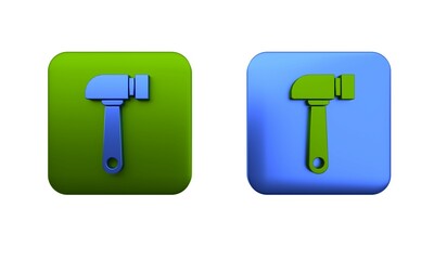Colorful Hammer icon isolated on white background. Tool for repair. Square button. 3D render illustration