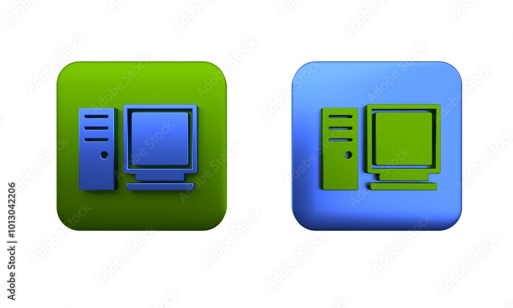 Poster colorful computer monitor icon isolated on white background. pc component sign. square button. 3d re