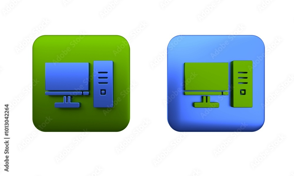 Poster colorful computer monitor icon isolated on white background. pc component sign. square button. 3d re