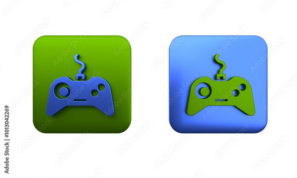 Poster colorful gamepad icon isolated on white background. game controller. square button. 3d render illust