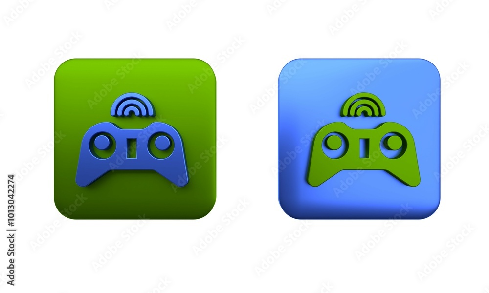 Poster colorful wireless gamepad icon isolated on white background. game controller. square button. 3d rend