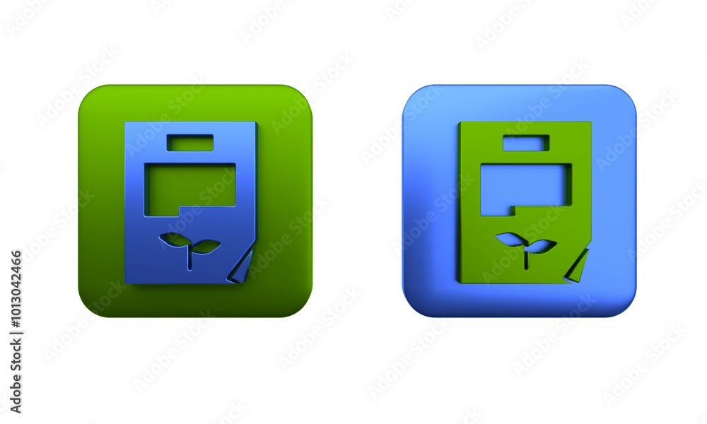 Poster colorful leaf document icon isolated on white background. nature file icon. square button. 3d render