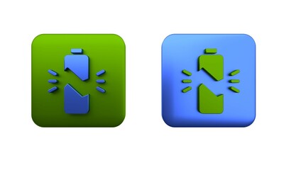 Fototapeta premium Colorful Broken battery icon isolated on white background. Square button. 3D render illustration