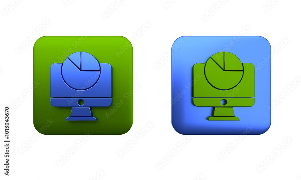 Poster colorful computer monitor with graph chart icon isolated on white background. report text file. acco