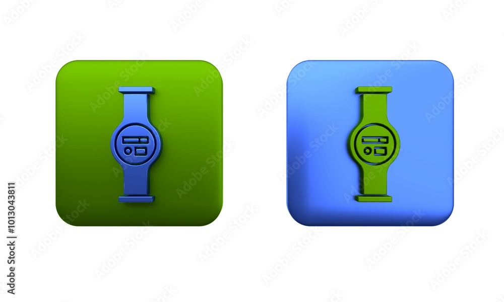 Poster colorful water meter with pipeline icon isolated on white background. square button. 3d render illus