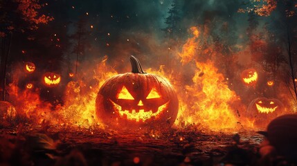 Naklejka premium Abstract Dark Halloween Hell Fire Flyer