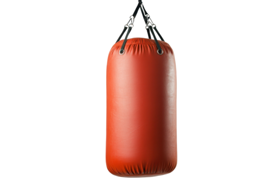 Red punching bag on white isolated background transparent background