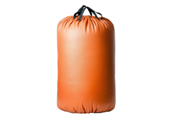 Orange sleeping bag, white isolate background transparent background