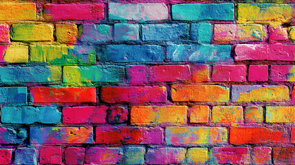 Fototapeta premium Bright pop art graffiti wall textured background wallpaper design. Vivid neon color palette 